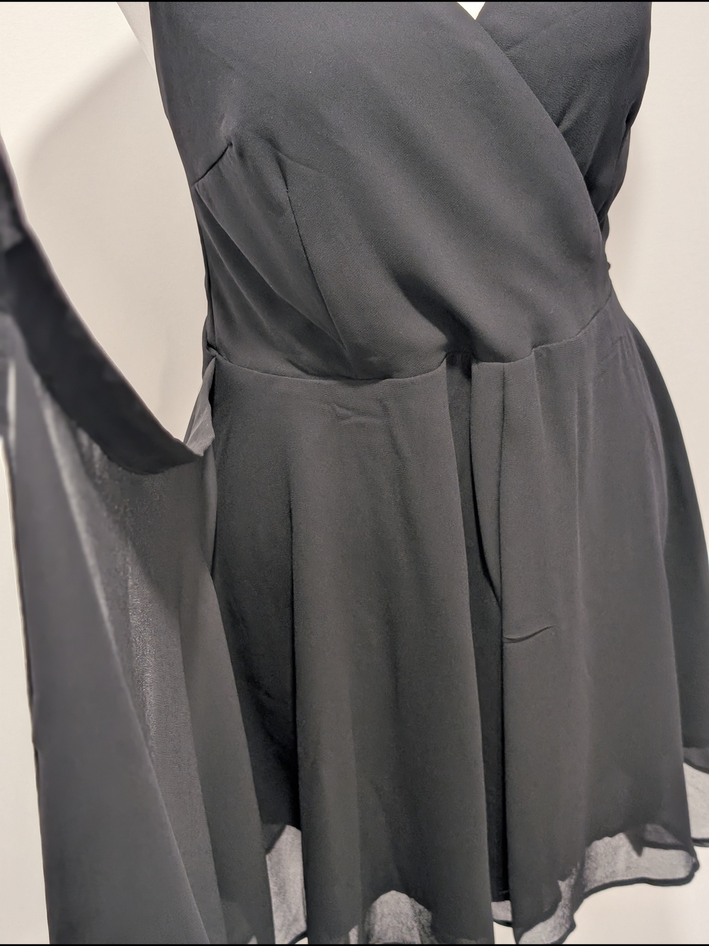 Dynamite Chiffon Wrap Dress Romper in Black - Picture 8 of 13
